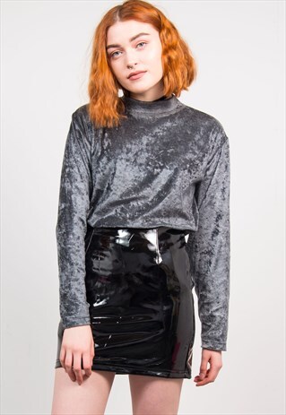 VINTAGE 90'S DARK GREY TURTLE NECK VELVET TOP