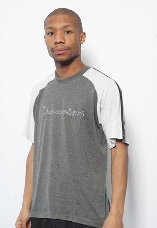 VINTAGE CHAMPION TAPE LOGO SPELLOUT T-SHIRT GREY