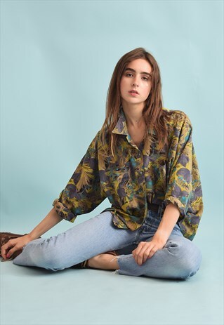 90'S RETRO FESTIVAL ABSTRACT PRINT OVERSIZED BLOUSE TOP