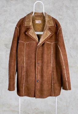 Vintage Sheepskin Jacket Camel Active Brown Tan XL