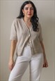 VINTAGE 80S SHORT SLEEVE CARDIGAN IN OATMEAL