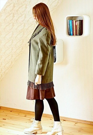 KHAKI FRINGE WOOL JACKET