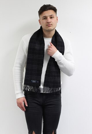 VINTAGE CASHMERE CHECKED SCARF BLACK-AS219
