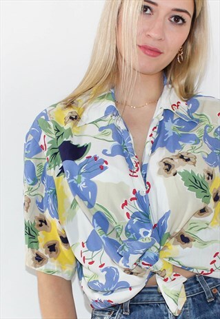 VINTAGE 80'S LOOSE FIT SPRING PATTERNED BLOUSE