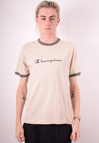 CHAMPION MENS VINTAGE T-SHIRT TOP LARGE GREY 90S