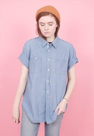VINTAGE SHORT SLEEVED BLUE DENIM SHIRT /R12380