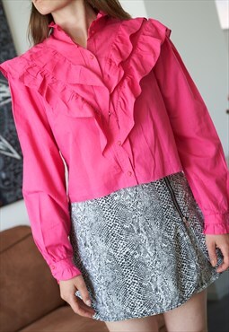 Vintage Ruffle Front Voluminous Cropped Shirt Blouse