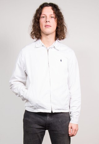 VINTAGE 90'S RALPH LAUREN WHITE HARRINGTON BOMBER JACKET