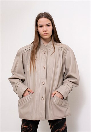 Vintage Jacket Beige Cream Solid Pattern Long-Sleeved Unisex | SNAKE ...