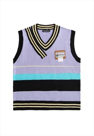 KALODIS VINTAGE V-NECK COLLEGE STYLE KNIT VEST
