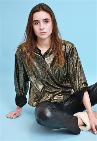 80'S RETRO GRUNGE SPARKLING OVERSIZED PARTY BLOUSE SHIRT