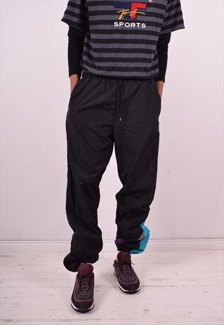 REEBOK MENS VINTAGE TRACKSUIT TROUSERS W38 L37 BLACK 90S