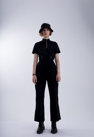 HIGH WAISTED WOOL BLACK TROUSERS