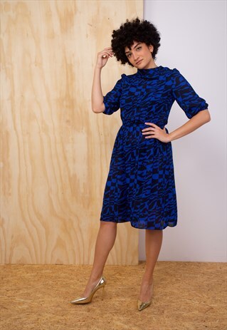 VINTAGE DRESS IN NAVY BLUE AND BLACK