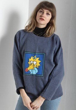 Vintage The Simpsons Cartoon Graphic Sweatshirt Blue