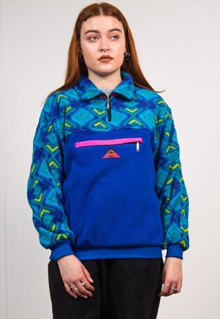 VINTAGE 90'S QUARTER ZIP FLEECE PATTERNED JUMPER