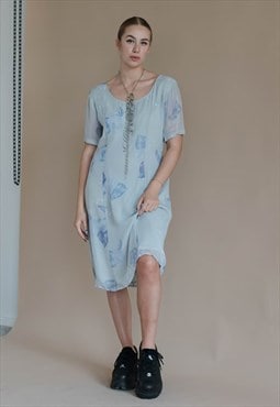 Vintage Y2k Grunge Floral Short Sleeve Pastel Blue Dress M