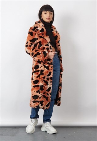VINTAGE 90'S PINK/BLACK DALMATION FAUX FUR MAXI COAT