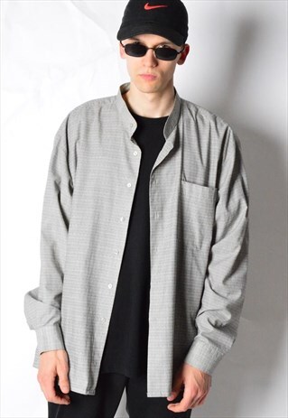VINTAGE 90S GREY COLLARLESS LONG SLEEVE SHIRT