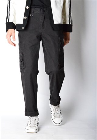 VINTAGE 90S FADED BLACK WORK WEAR CARGO PANTS
