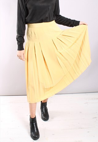 VINTAGE 80S YELLOW PLEATED MIDI SKIRT