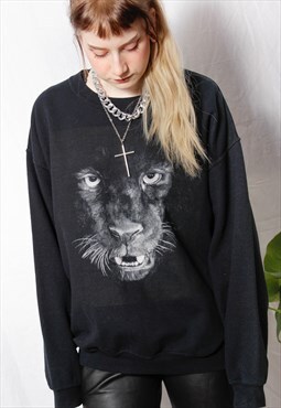 90s grunge y2k goth black leopard panther graphic cosy sweat