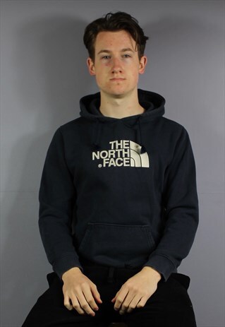 VINTAGE THE NORTH FACE HOODIE IN NAVY BLUE WITH EMBROIDERED
