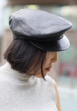 Leather beret cap