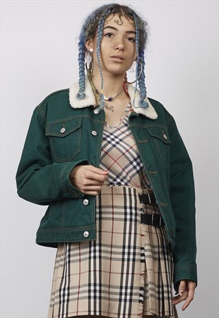 VINTAGE 80'S BENETTON EMERALD GREEN SHEARLING JACKET