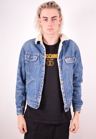 RIFLE MENS VINTAGE SHERPA DENIM JACKET XS BLUE 90S