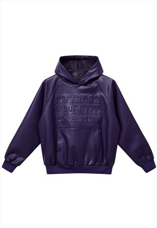 FAUX LEATHER HOODIE PU PULLOVER UTILITY PUNK JUMPER PURPLE