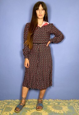 Vintage 70's Floral Long Sleeve Midi Dress