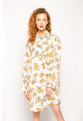 MULTI SMALL FLORAL DAISY PIRNT WHITE SHIRT DRESS OVERSIZED