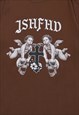ANGELS T-SHIRT SAINT PRINT TEE GRUNGE SKULL TOP IN BROWN