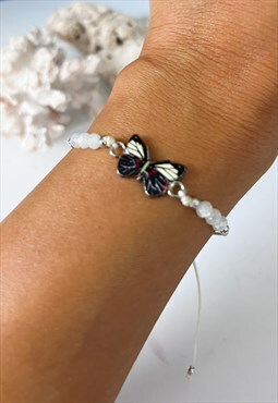 White Beaded Butterfly Friendship Bracelet