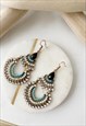 Antique Gold Diamante Drop Chandelier Blue Elegant Earrings