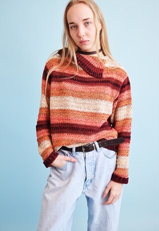 90'S RETRO STRIPED OVERSIZED ROLL NECK JUMPER TOP