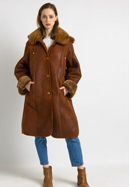 Sheepskin Leather Shearling Fastens Coat size Small 6985