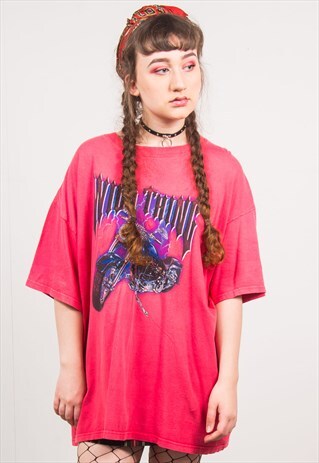 VINTAGE 90'S HOT PINK MOTORBIKE T-SHIRT