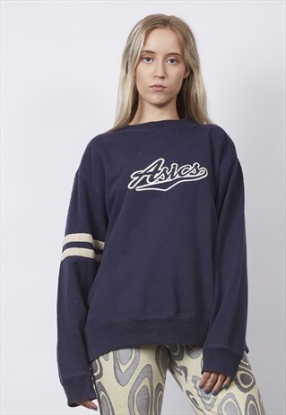 VINTAGE 90'S ASICS STRIPE NAVY SWEATER