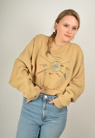VINTAGE FISHING ROD EMBROIDERED CROPPED SWEATSHIRT