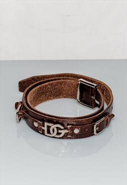 Y2K Vintage iconic leather belt in chocolate brown & gold