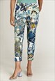 FLORAL COTTON PANTS IN BLUE AND GREEN SHADES