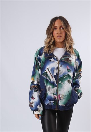 SHELL BOMBER PRINT JACKET OVERSIZED PATTERNED UK 14 (F2C)