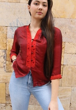 Shirt in Red with Embroidery