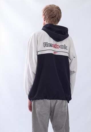 VINTAGE MENS REEBOK HOODED TEAM BIG LOG JACKET