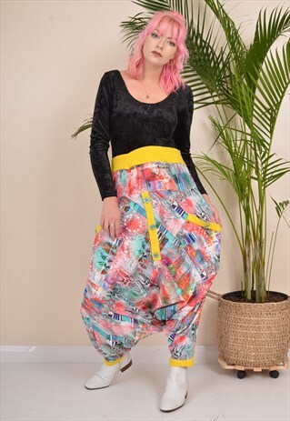 VINTAGE 90S CRAZY PATTERNED BALLOON LEG MATERNITY TROUSERS