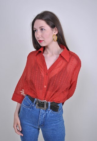 90S RED TRANSPARENT BLOUSE, VINTAGE SEXY EVENING TOP