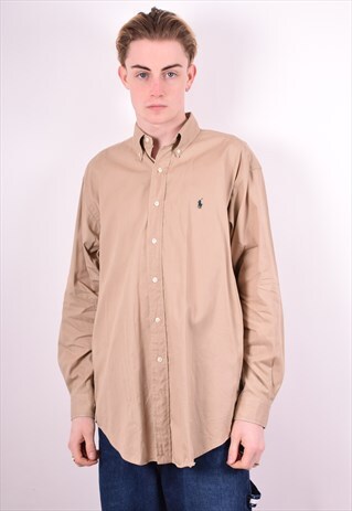 RALPH LAUREN MENS VINTAGE SHIRT MEDIUM BEIGE 90'S