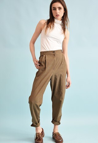 80'S RETRO HIGH WAIST TARTAN OVERSIZED TROUSERS